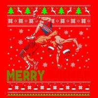 Merry Pinmas Funny Christmas Sweater Santa Wrestling Group Santa Hat thumb 1