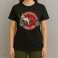 Motorcycle Pinup Girl Old School Rockabilly Lucky Girl T-Shirt thumb 4