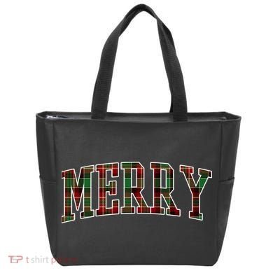 Merry Plaid Holiday Christmas Tote Bag