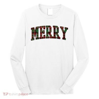 Merry Plaid Holiday Christmas Long Sleeve Shirt