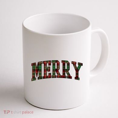 Merry Plaid Holiday Christmas Coffee Mug back