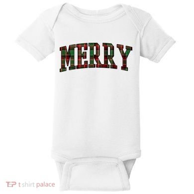 Merry Plaid Holiday Christmas Baby Bodysuit