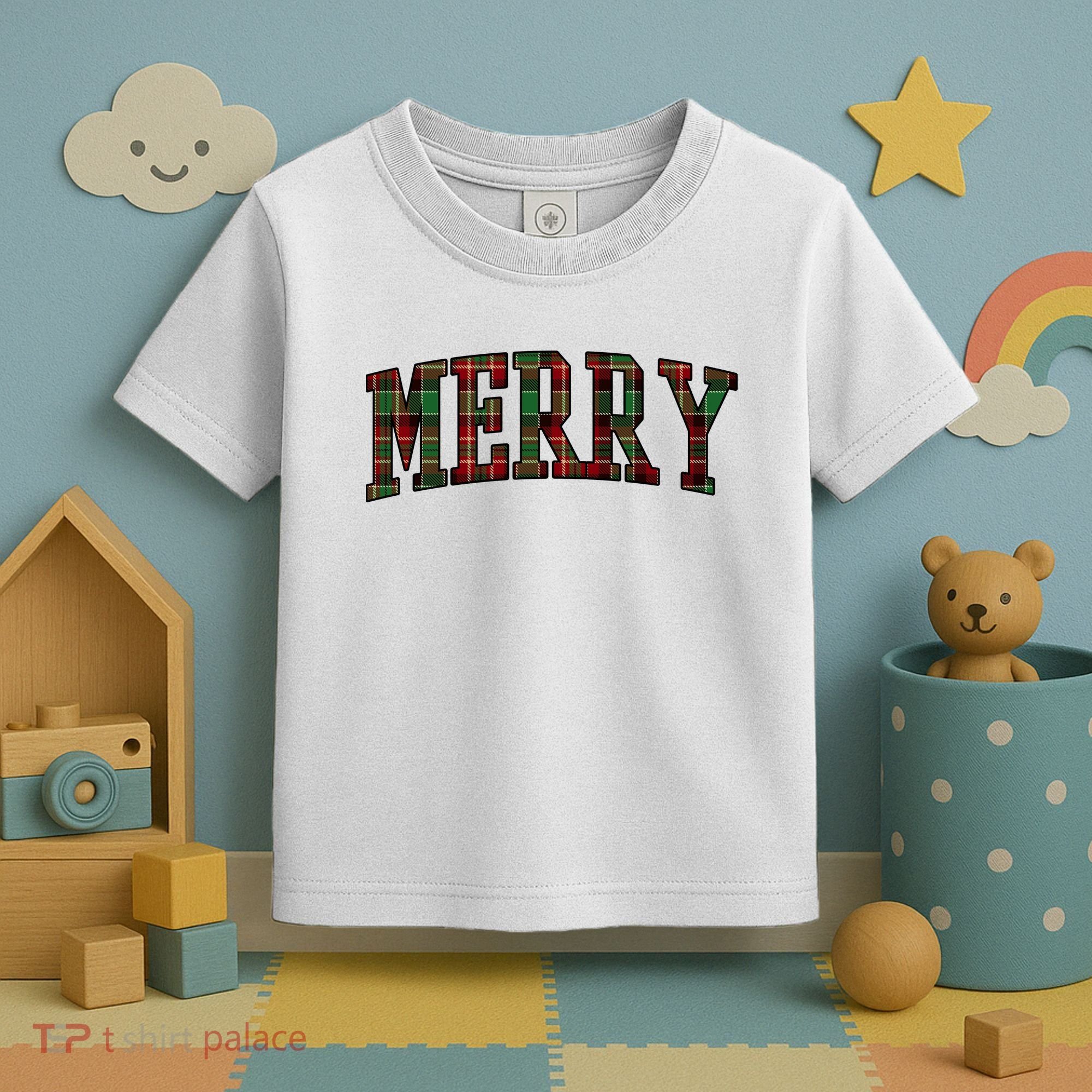 Merry Plaid Holiday Christmas Toddler T-Shirt