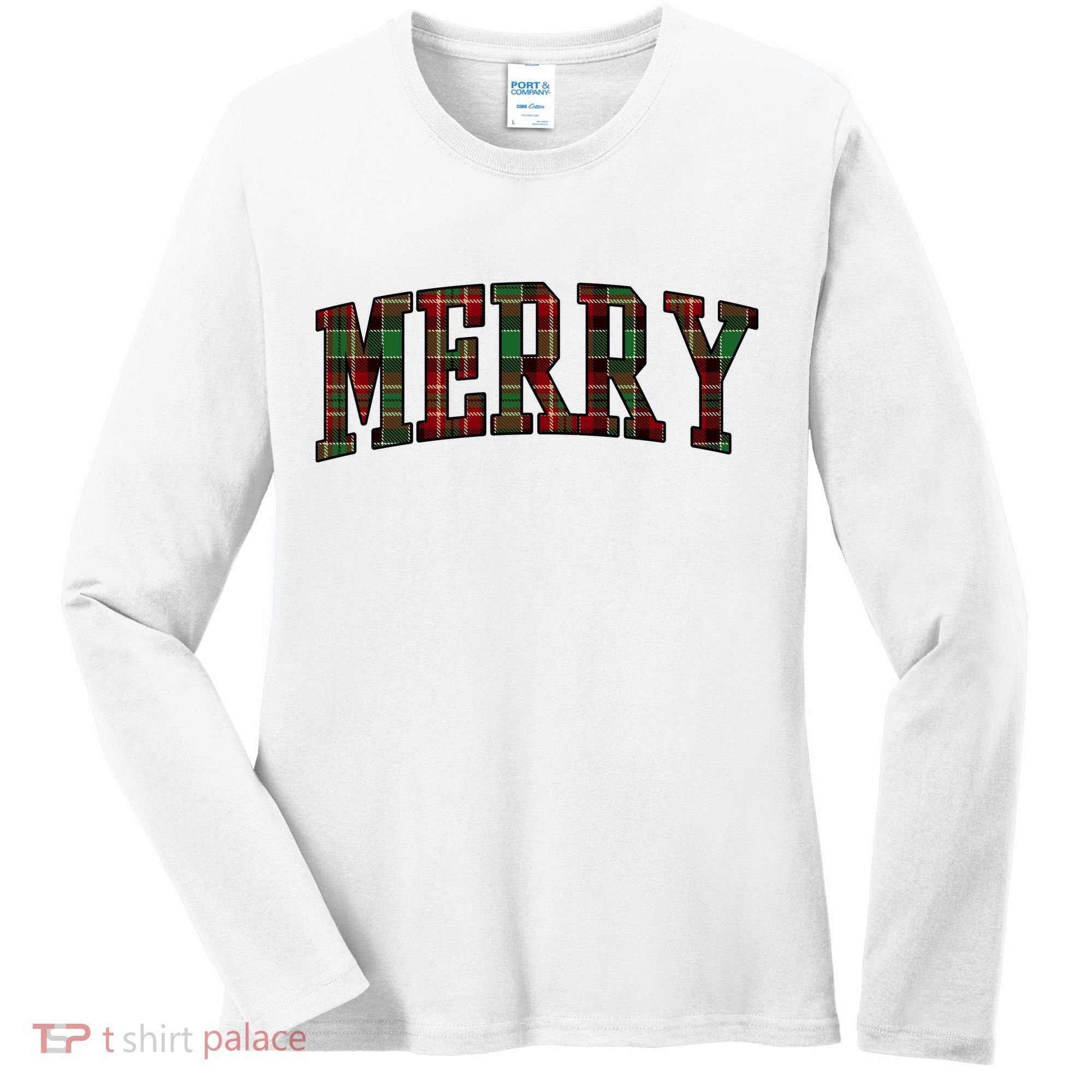 Merry Plaid Holiday Christmas Women's Long Sleeve Shirt