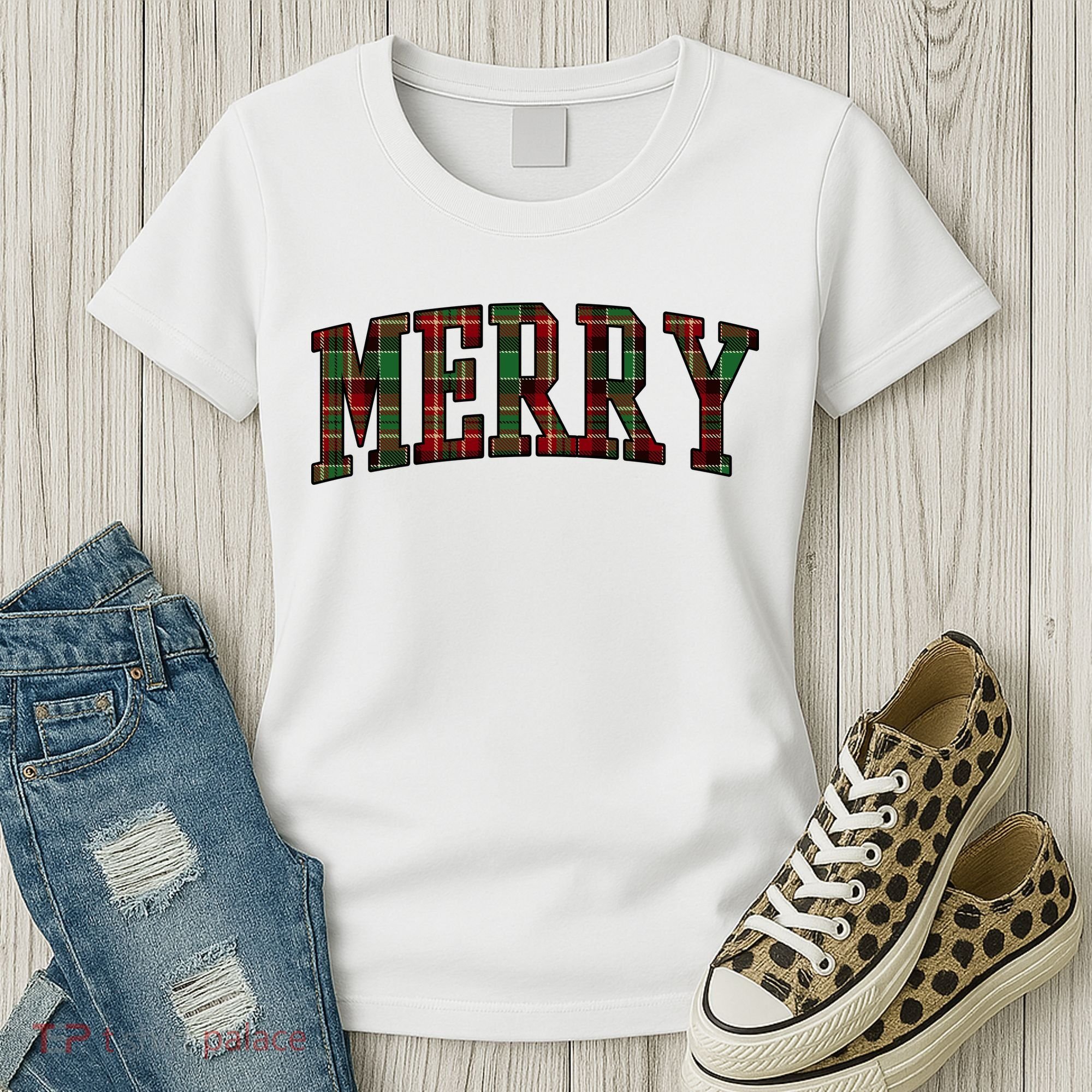 Merry Plaid Holiday Christmas Women's T-Shirt