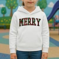 Merry Plaid Holiday Christmas Kids Hoodie thumb 3