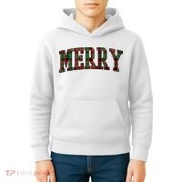 Merry Plaid Holiday Christmas Kids Hoodie thumb 4