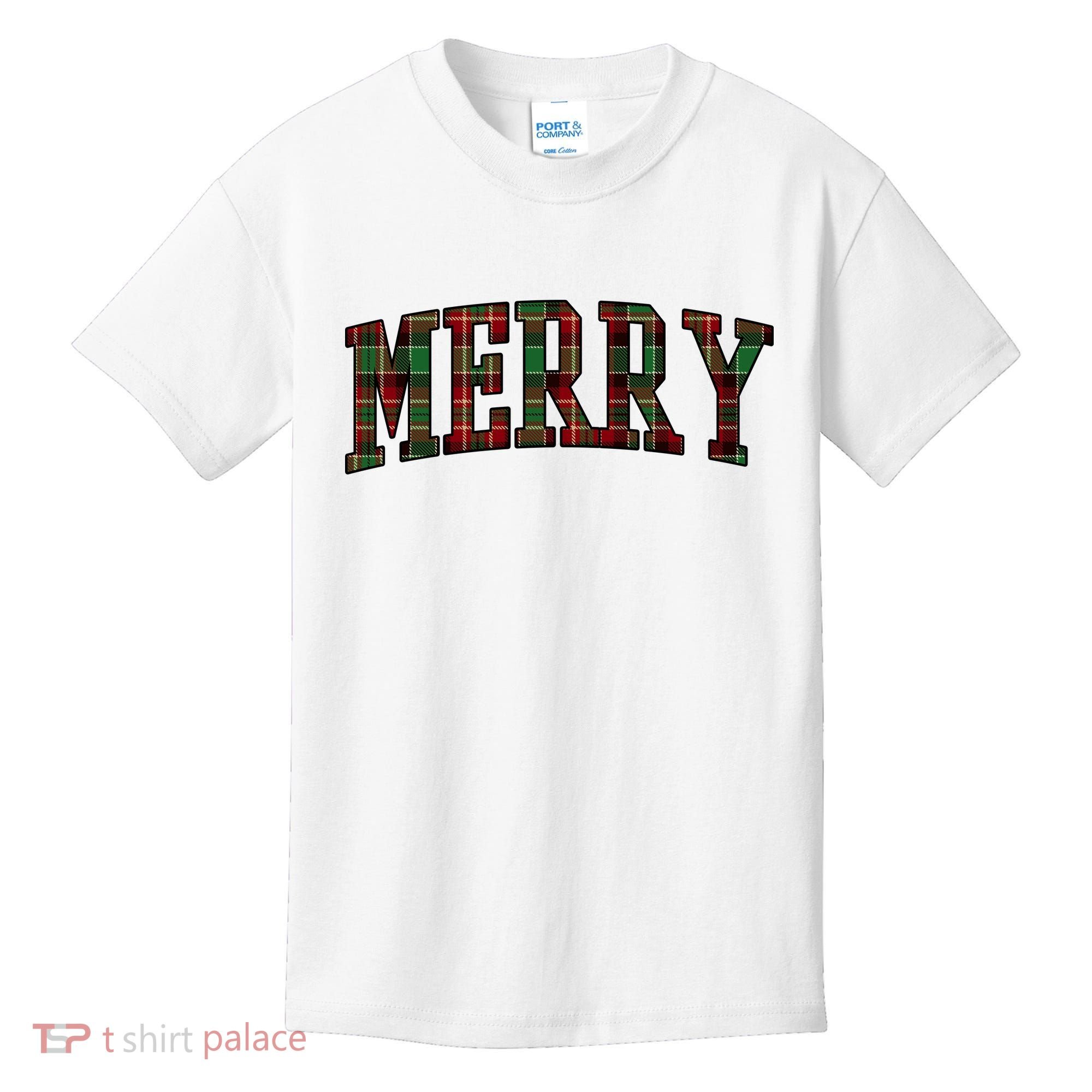 Merry Plaid Holiday Christmas Kids T-Shirt