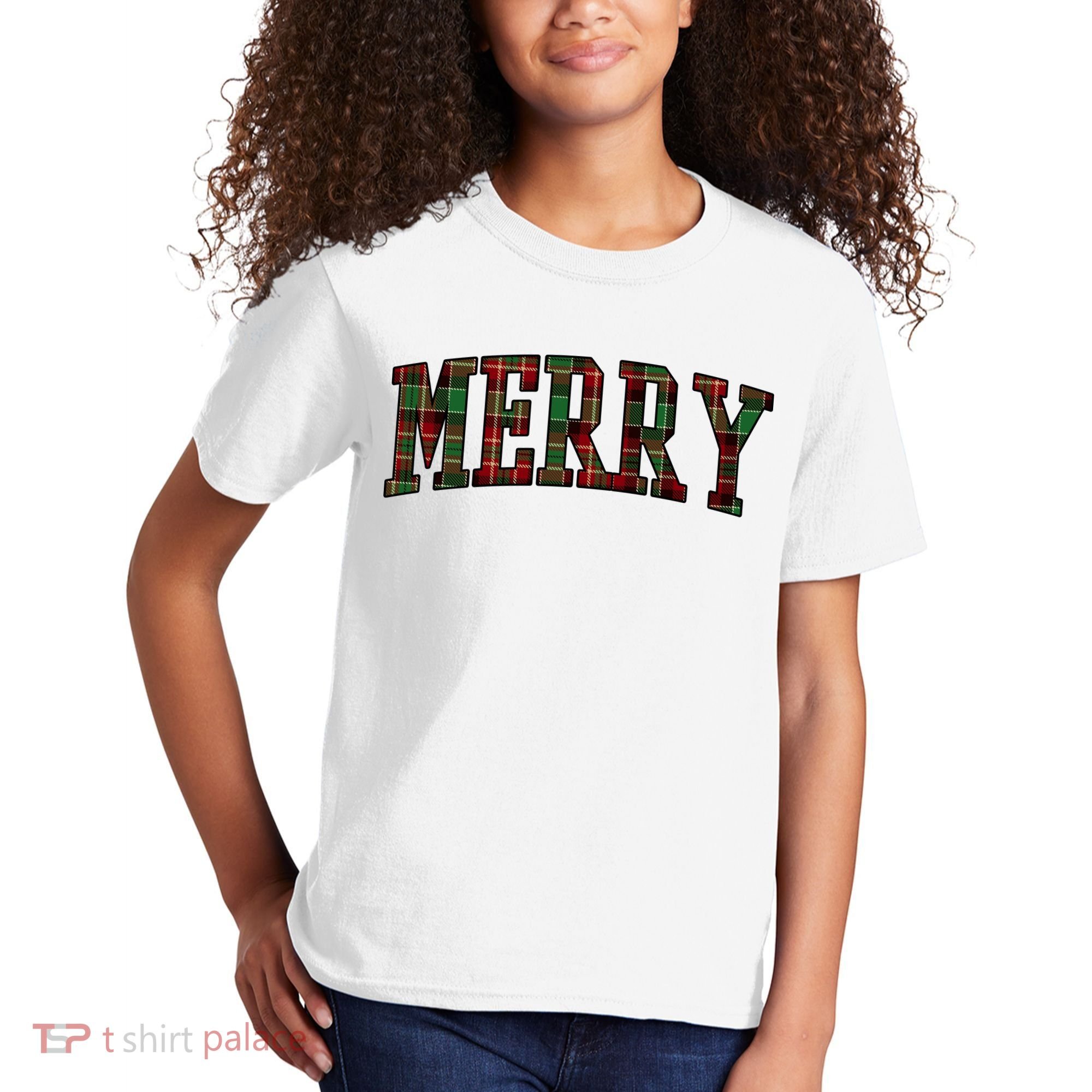 Merry Plaid Holiday Christmas Kids T-Shirt
