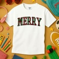 Merry Plaid Holiday Christmas Kids T-Shirt thumb 3