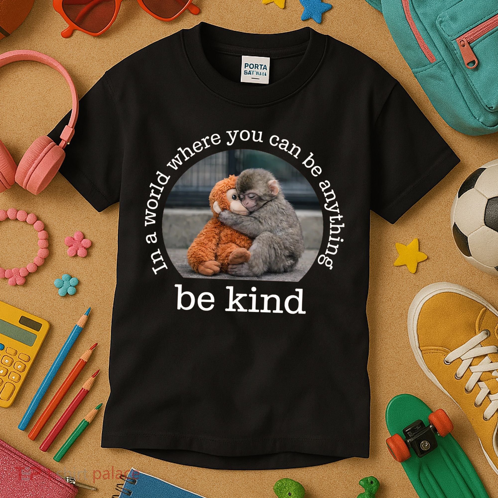 Monkey Punch In The World Where You Can Be Anything Be Kind Kids T-Shirt