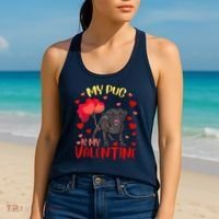 My Pug Is My Valentine Heart Funny Pug Valentines Day Women Women's Tank Top thumb 2