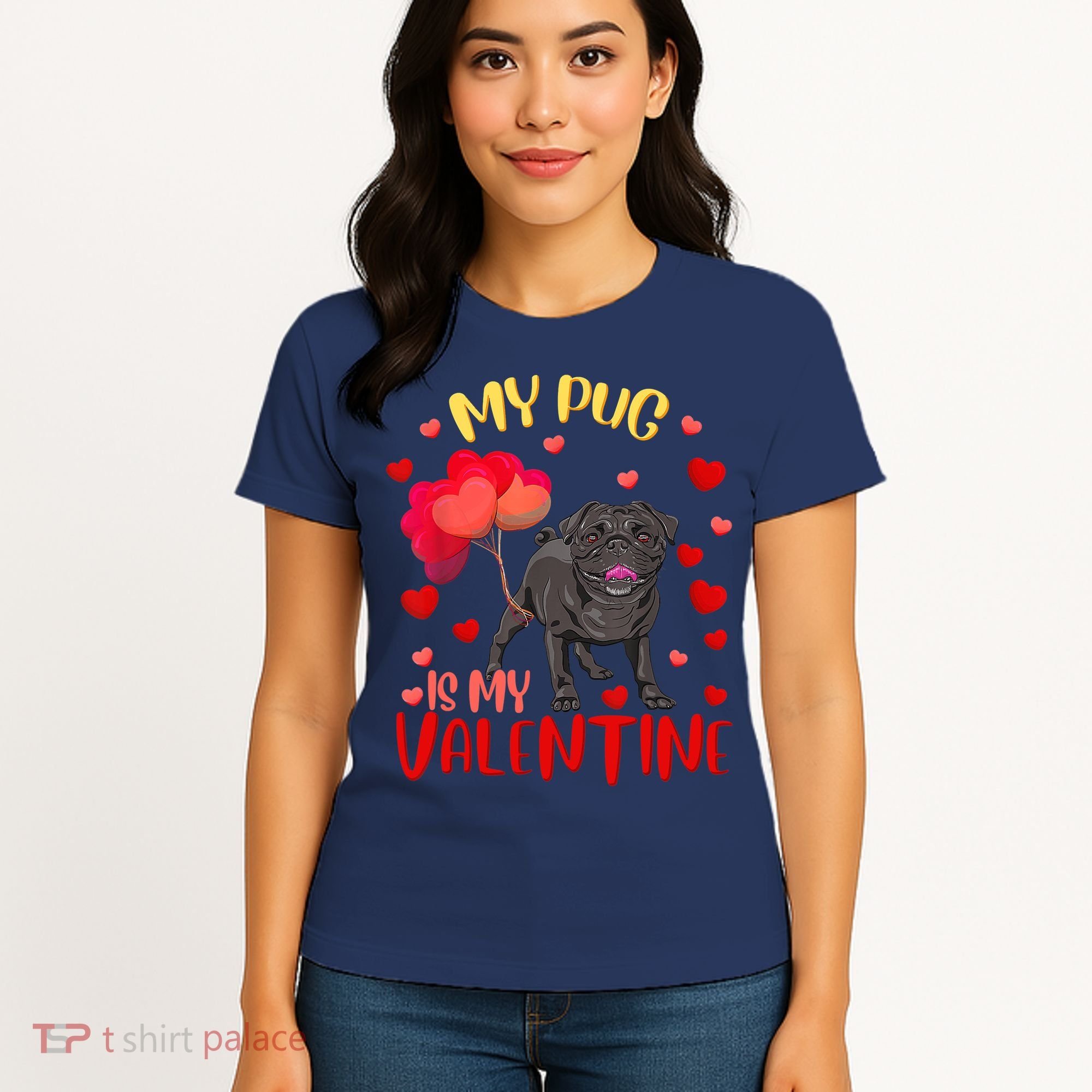 My Pug Is My Valentine Heart Funny Pug Valentines Day Women Women's T-Shirt