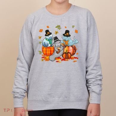 Manatee Pumpkin Leopard Buffalo Plaid Fall Thanksgiving Women's Sweatshirt