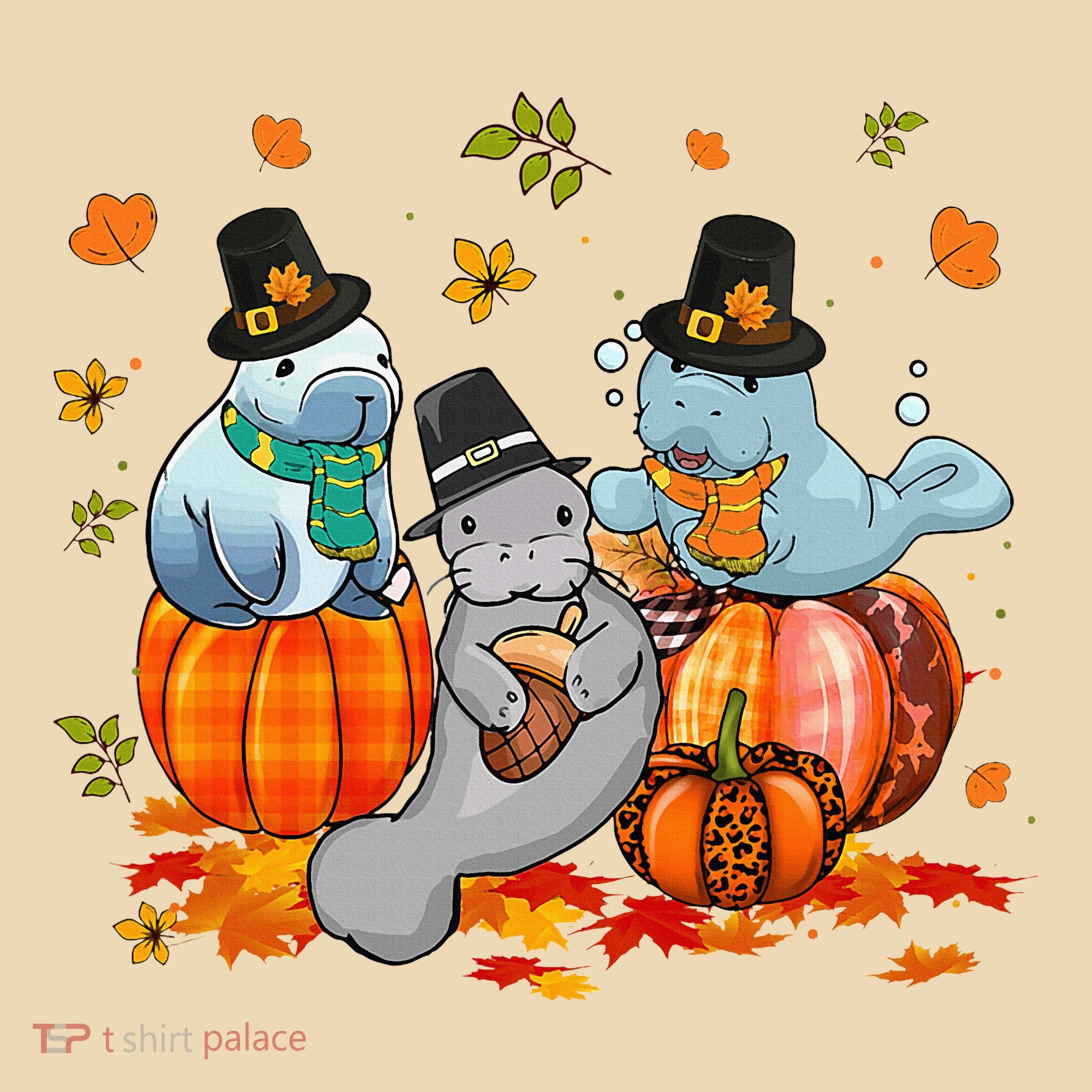 Manatee Pumpkin Leopard Buffalo Plaid Fall Thanksgiving Tote Bag