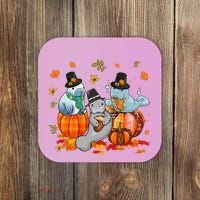 Manatee Pumpkin Leopard Buffalo Plaid Fall Thanksgiving Coaster thumb 0