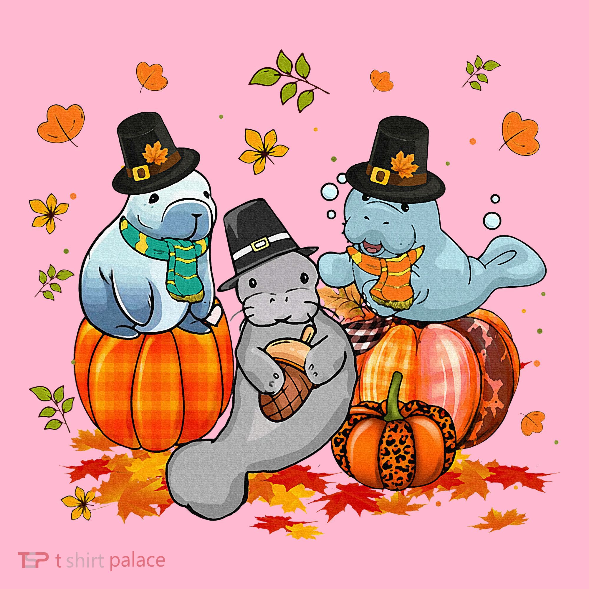 Manatee Pumpkin Leopard Buffalo Plaid Fall Thanksgiving Coaster