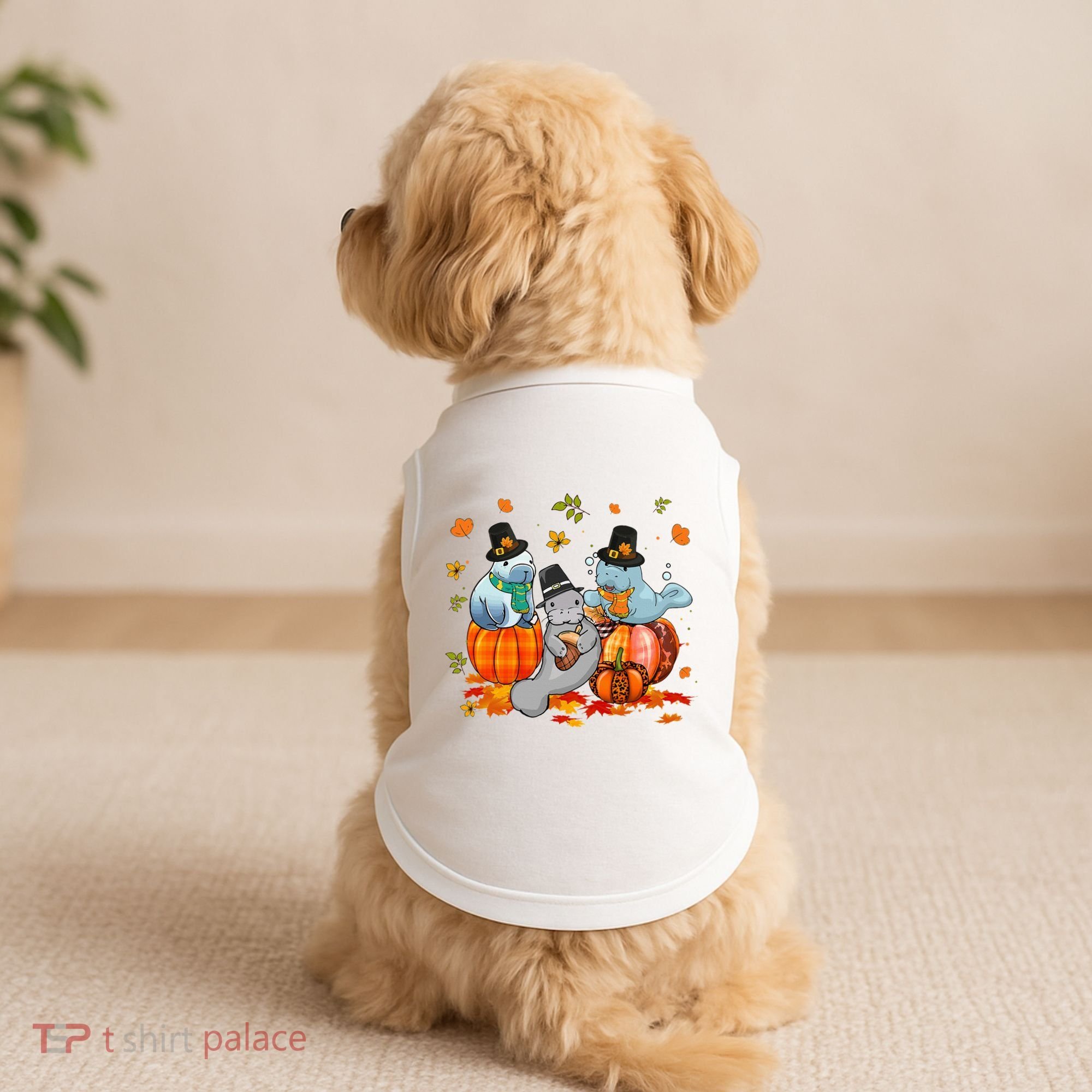 Manatee Pumpkin Leopard Buffalo Plaid Fall Thanksgiving Doggie Tank