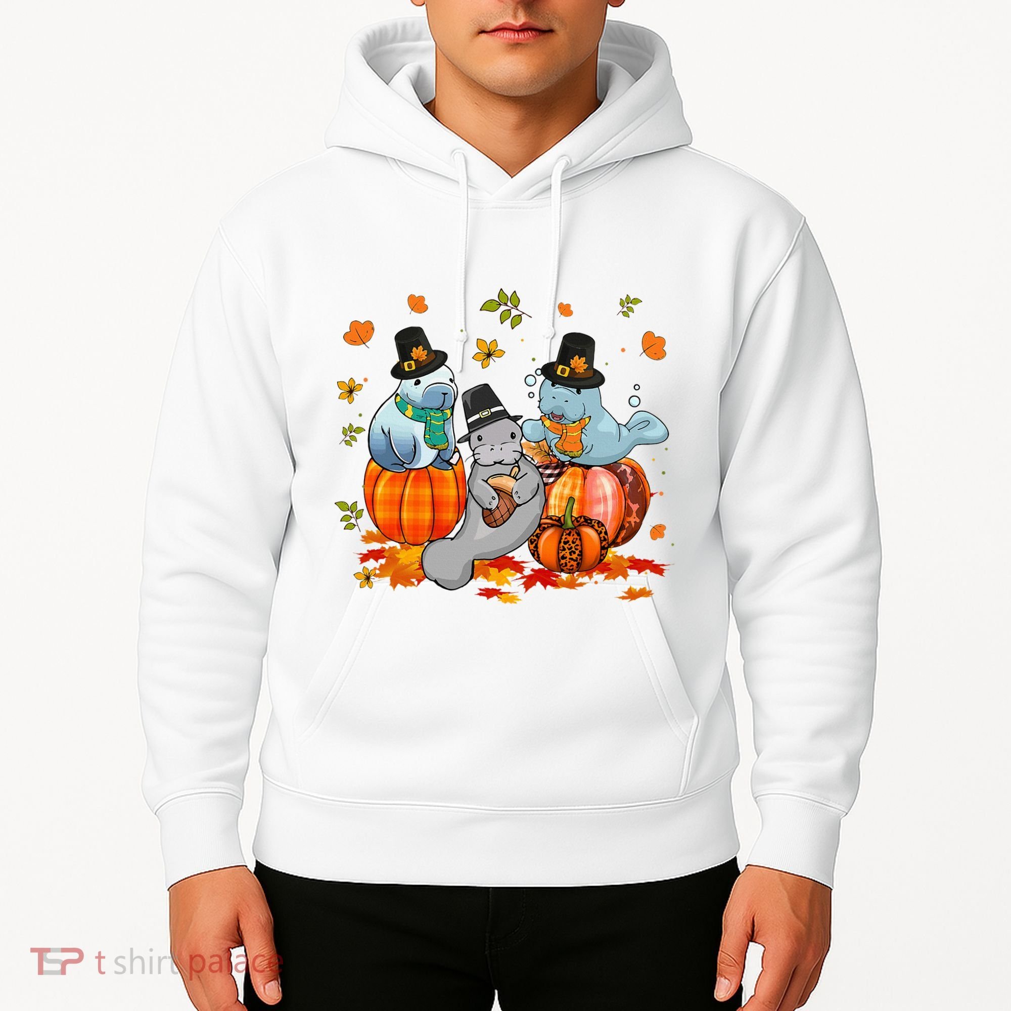 Manatee Pumpkin Leopard Buffalo Plaid Fall Thanksgiving Hoodie