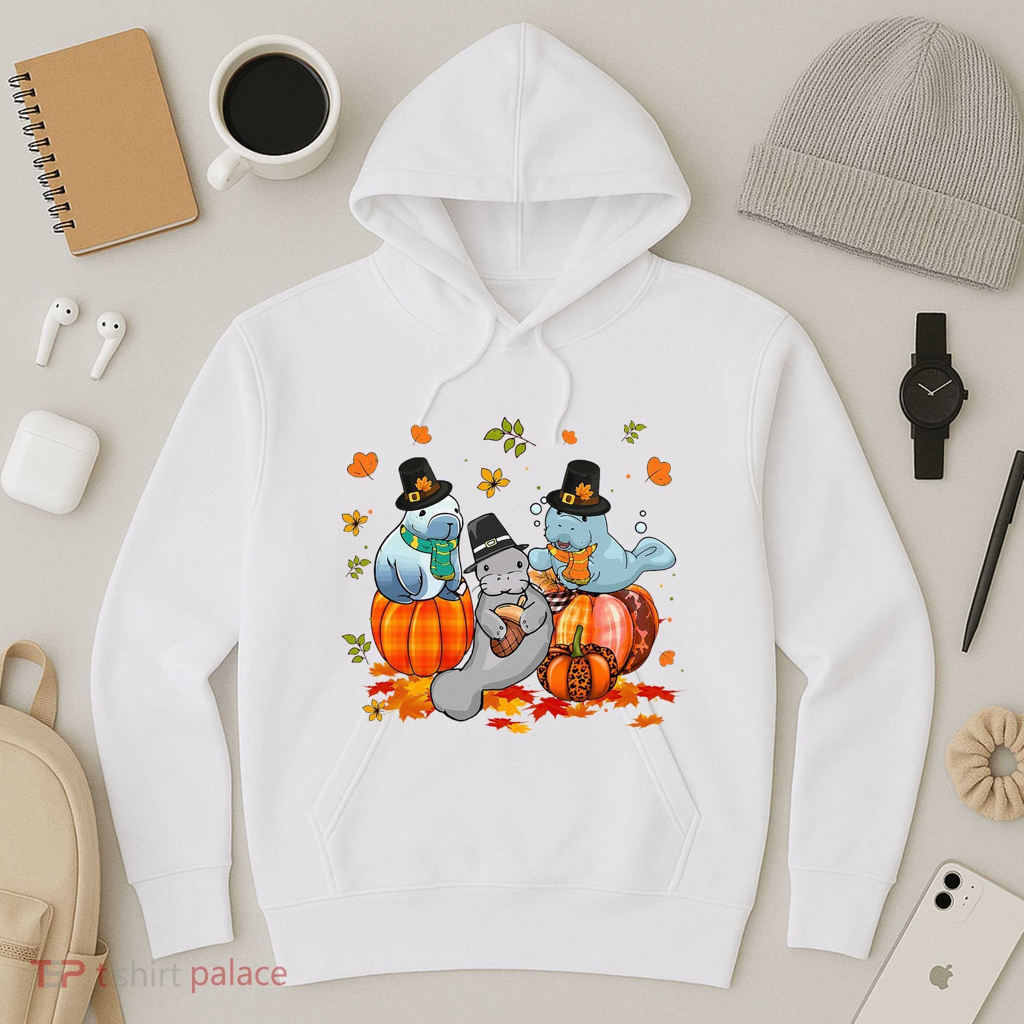 Manatee Pumpkin Leopard Buffalo Plaid Fall Thanksgiving Hoodie