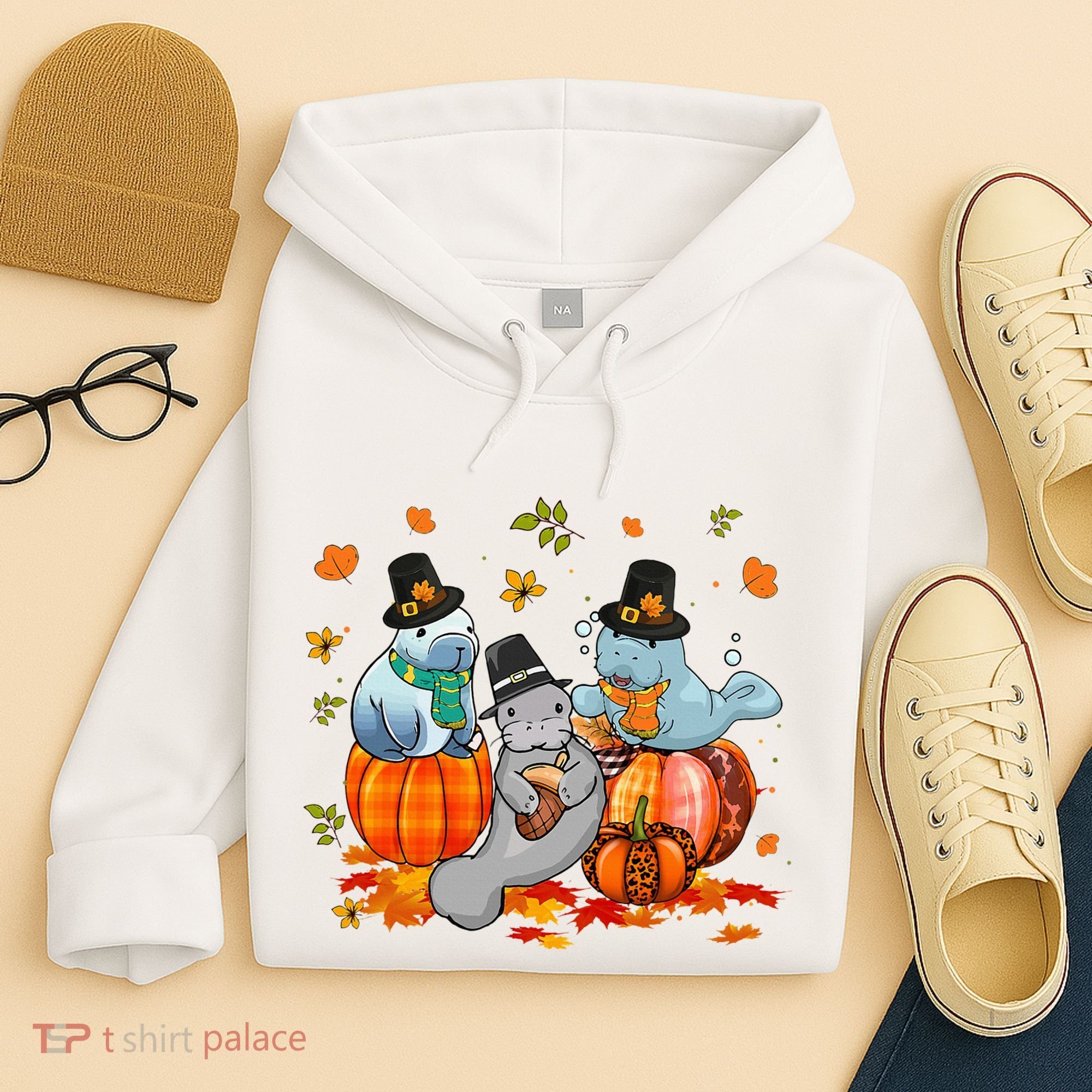 Manatee Pumpkin Leopard Buffalo Plaid Fall Thanksgiving Hoodie