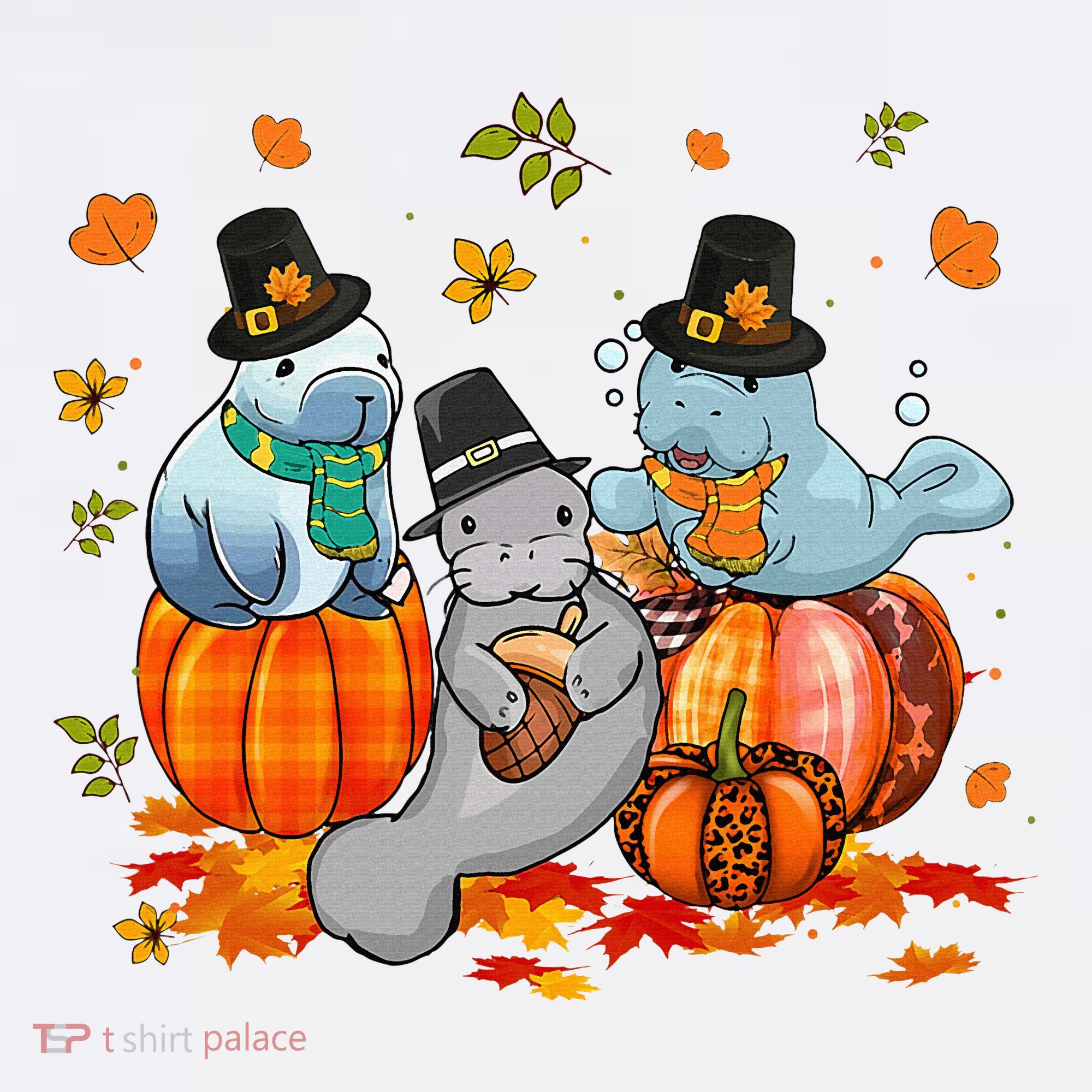 Manatee Pumpkin Leopard Buffalo Plaid Fall Thanksgiving Hoodie