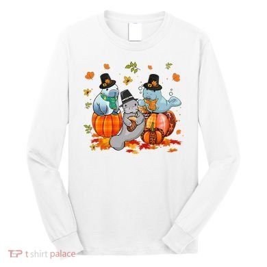 Manatee Pumpkin Leopard Buffalo Plaid Fall Thanksgiving Long Sleeve Shirt