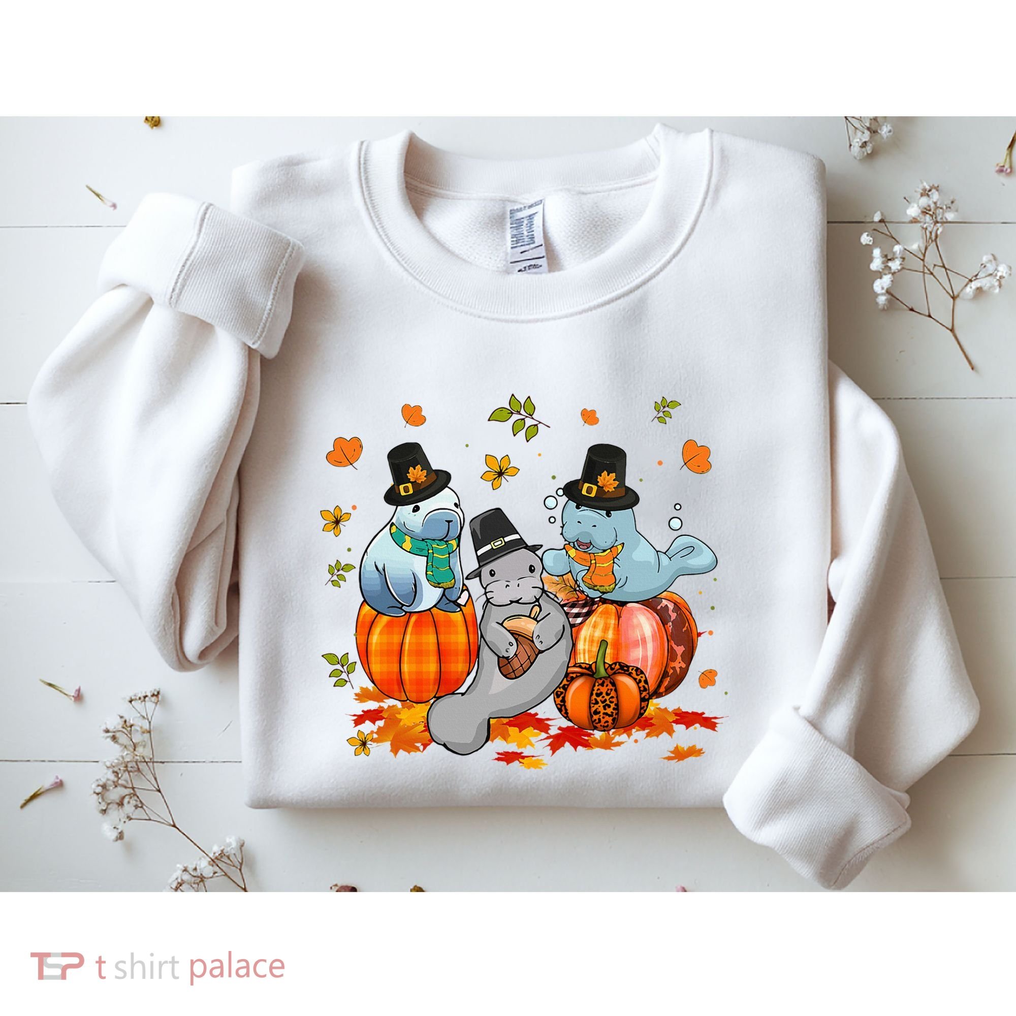 Manatee Pumpkin Leopard Buffalo Plaid Fall Thanksgiving Sweatshirt