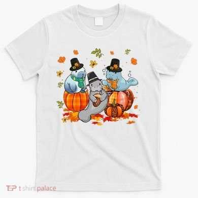Manatee Pumpkin Leopard Buffalo Plaid Fall Thanksgiving T-Shirt