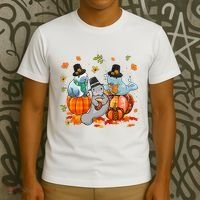 Manatee Pumpkin Leopard Buffalo Plaid Fall Thanksgiving T-Shirt thumb 3