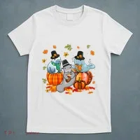 Manatee Pumpkin Leopard Buffalo Plaid Fall Thanksgiving T-Shirt thumb 5
