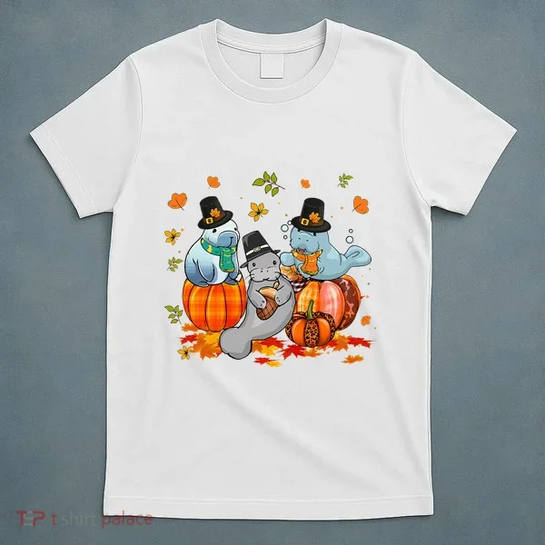 Manatee Pumpkin Leopard Buffalo Plaid Fall Thanksgiving T-Shirt