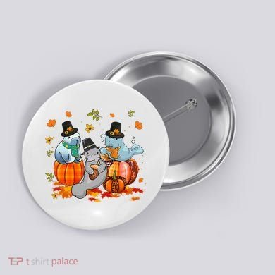Manatee Pumpkin Leopard Buffalo Plaid Fall Thanksgiving Button