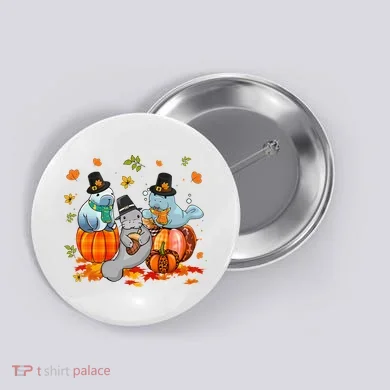 Manatee Pumpkin Leopard Buffalo Plaid Fall Thanksgiving Button