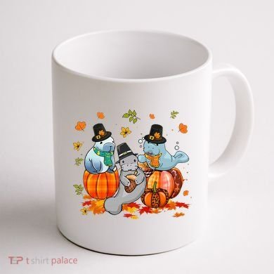 Manatee Pumpkin Leopard Buffalo Plaid Fall Thanksgiving Coffee Mug back