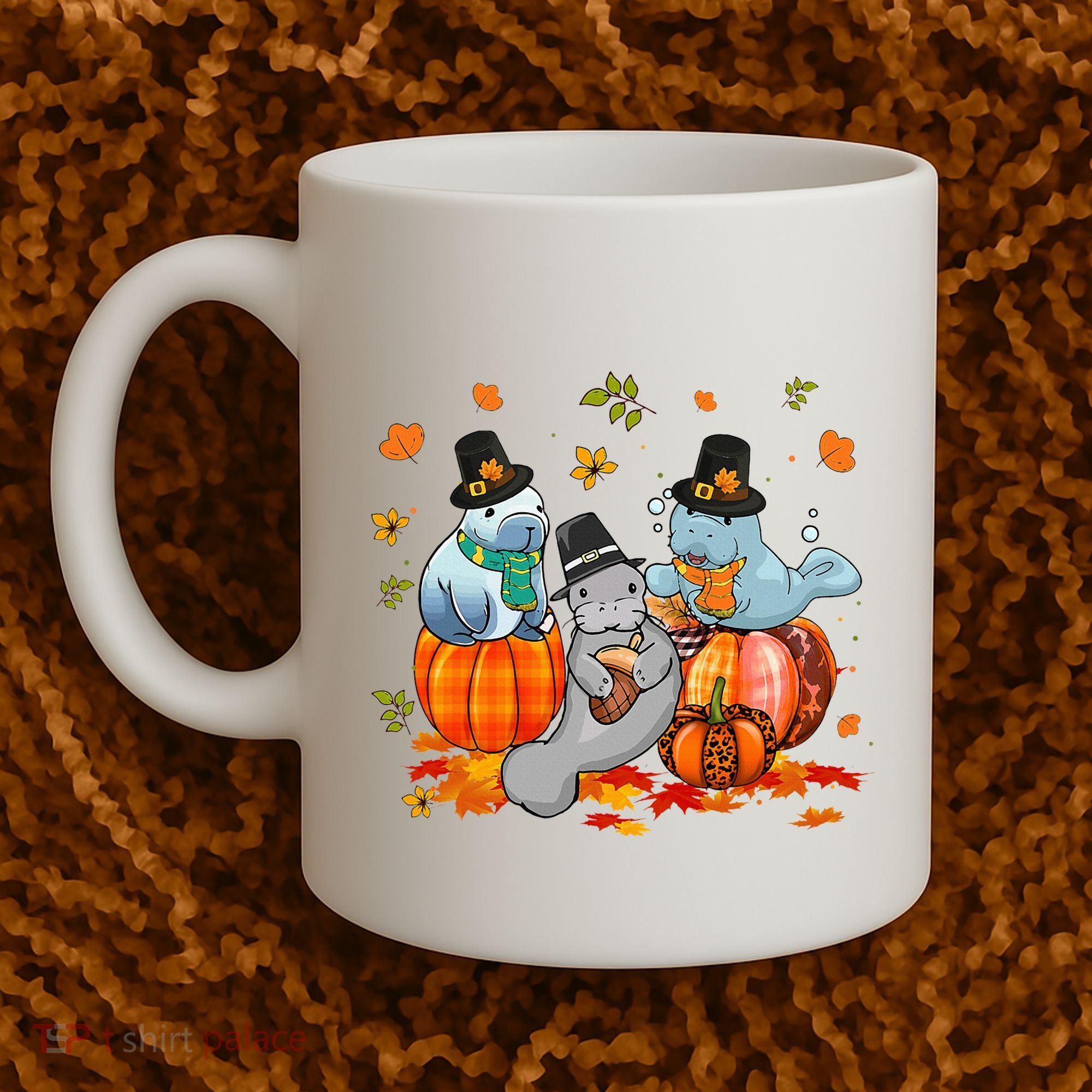 Manatee Pumpkin Leopard Buffalo Plaid Fall Thanksgiving Coffee Mug