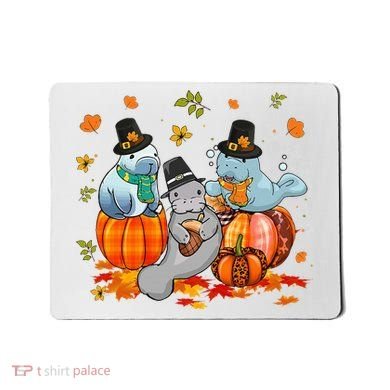 Manatee Pumpkin Leopard Buffalo Plaid Fall Thanksgiving Mousepad