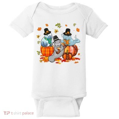 Manatee Pumpkin Leopard Buffalo Plaid Fall Thanksgiving Baby Bodysuit