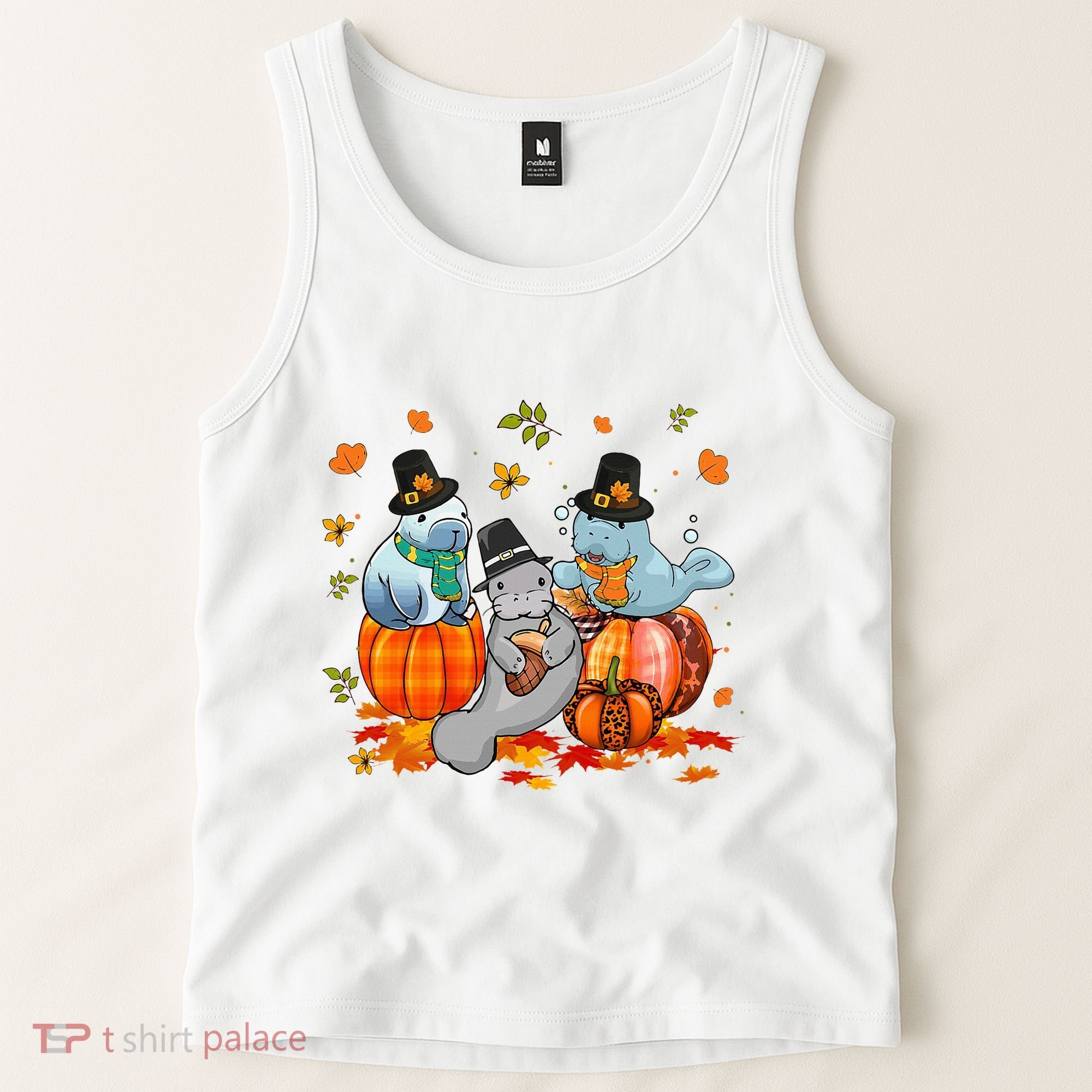 Manatee Pumpkin Leopard Buffalo Plaid Fall Thanksgiving Tank Top