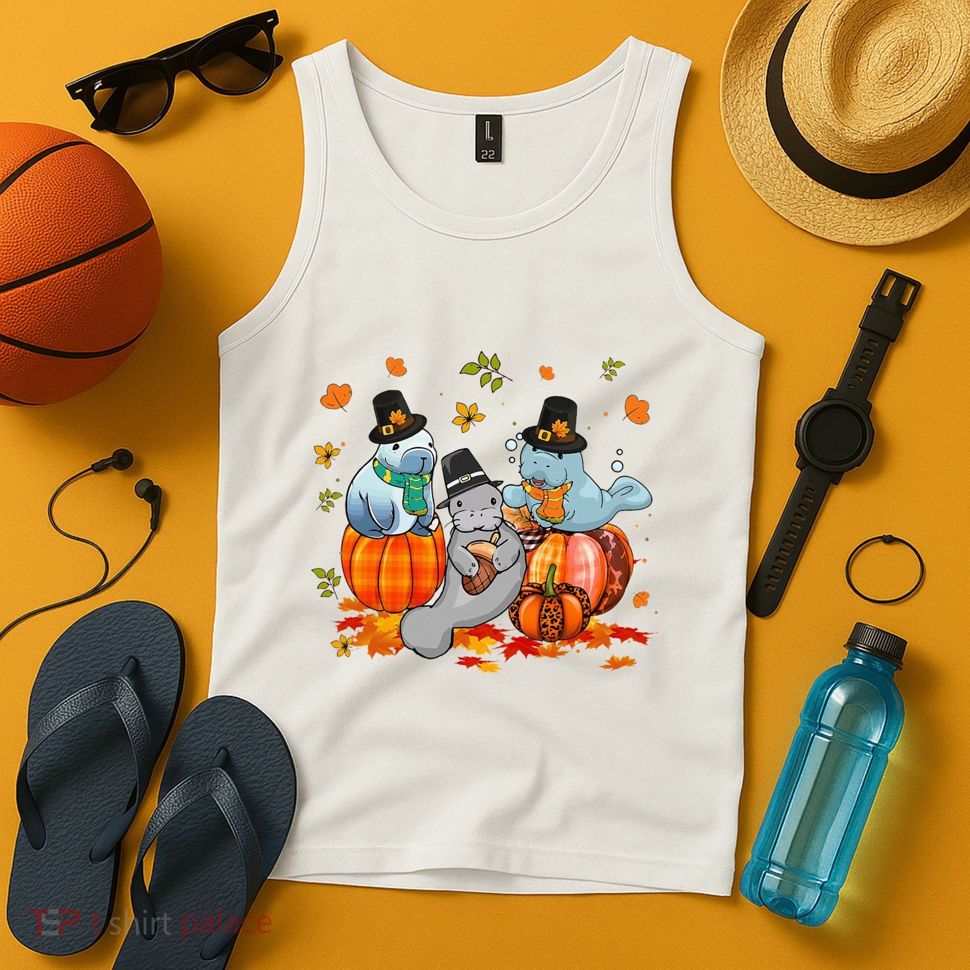 Manatee Pumpkin Leopard Buffalo Plaid Fall Thanksgiving Tank Top