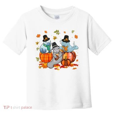 Manatee Pumpkin Leopard Buffalo Plaid Fall Thanksgiving Toddler T-Shirt