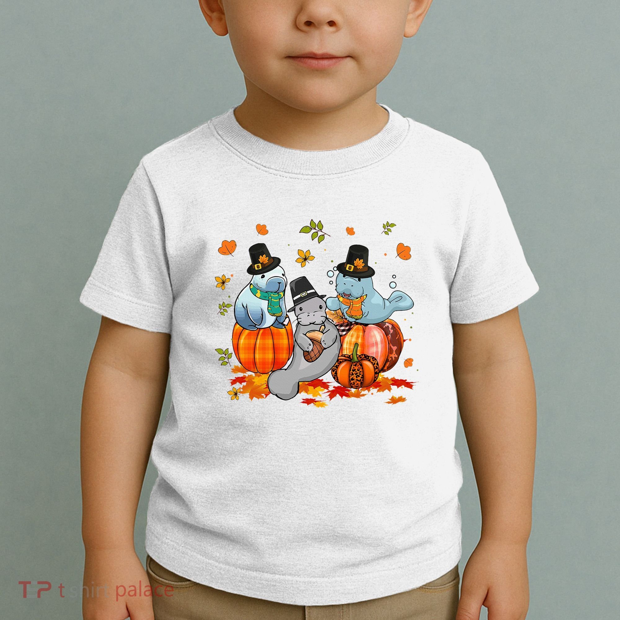 Manatee Pumpkin Leopard Buffalo Plaid Fall Thanksgiving Toddler T-Shirt
