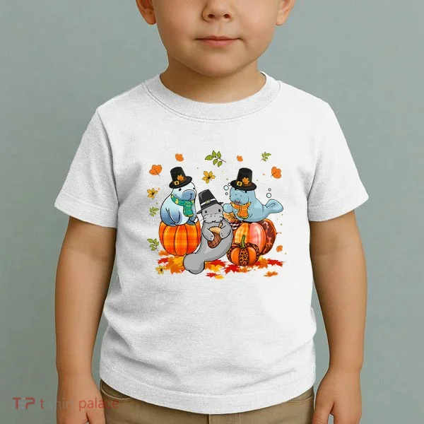 Manatee Pumpkin Leopard Buffalo Plaid Fall Thanksgiving Toddler T-Shirt
