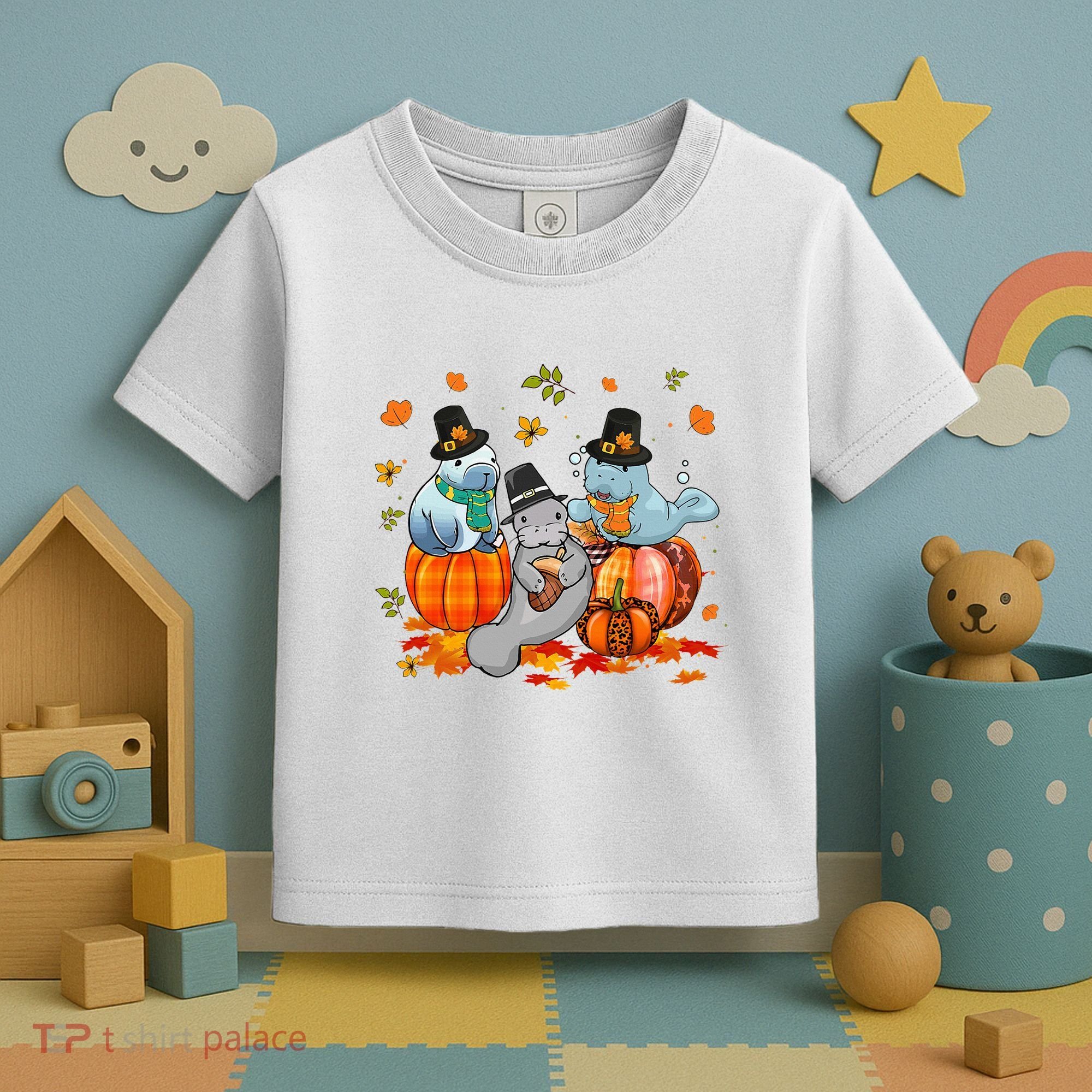 Manatee Pumpkin Leopard Buffalo Plaid Fall Thanksgiving Toddler T-Shirt