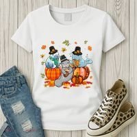 Manatee Pumpkin Leopard Buffalo Plaid Fall Thanksgiving Women's T-Shirt thumb 3