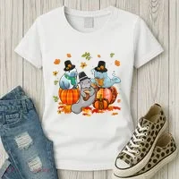 Manatee Pumpkin Leopard Buffalo Plaid Fall Thanksgiving Women's T-Shirt thumb 3