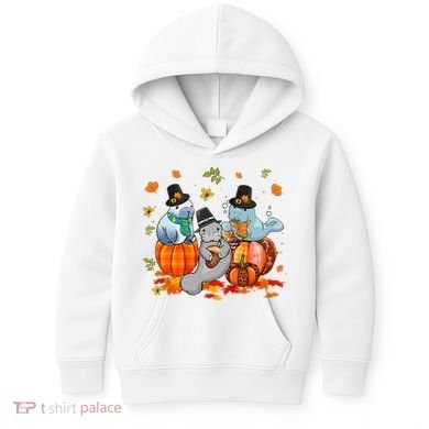 Manatee Pumpkin Leopard Buffalo Plaid Fall Thanksgiving Kids Hoodie