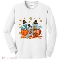 Manatee Pumpkin Leopard Buffalo Plaid Fall Thanksgiving Kids Long Sleeve Shirt thumb 0