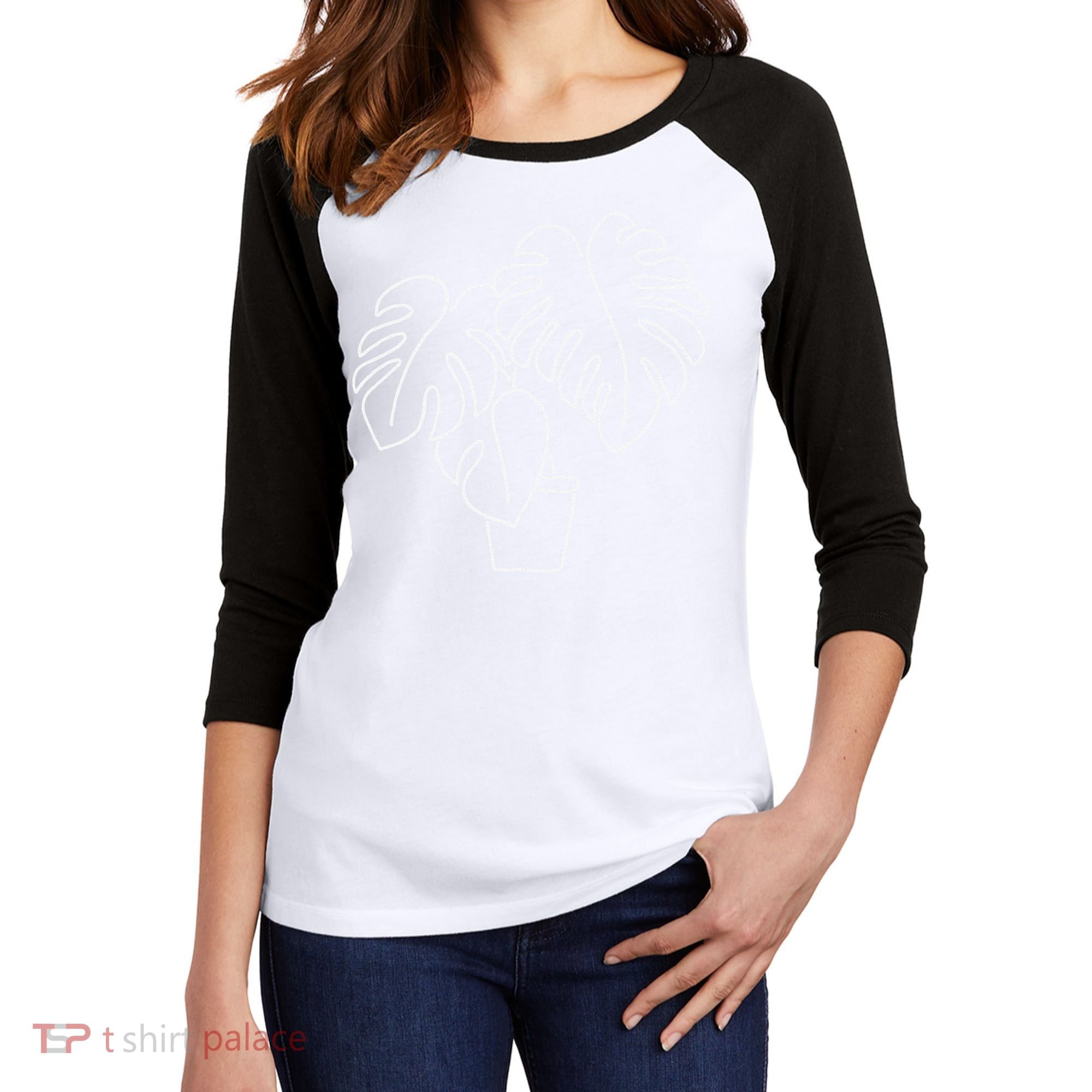 Monstera Plant Lady Botanical Plant Mama Crewneck  Women's Tri-Blend 3/4-Sleeve Raglan Shirt