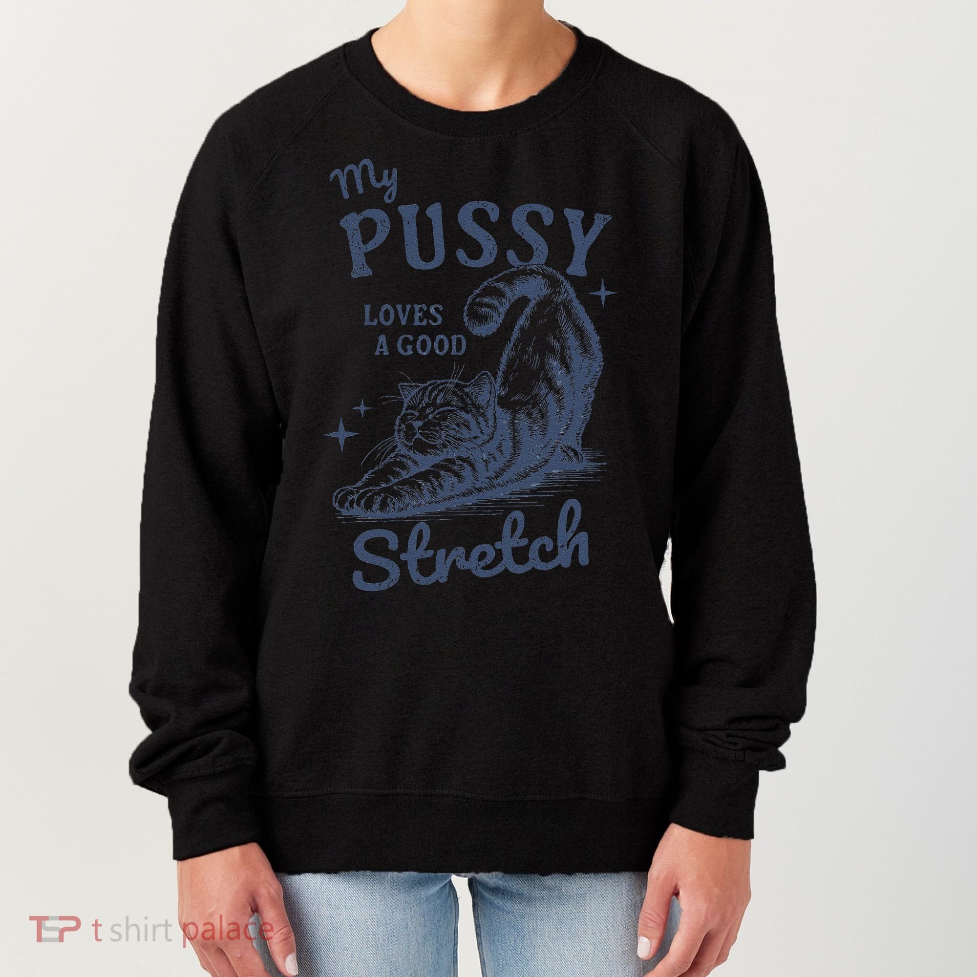 My Pussy Love A Good Stretch Funny Raunchy Cat Meme Women's Sweatshirt